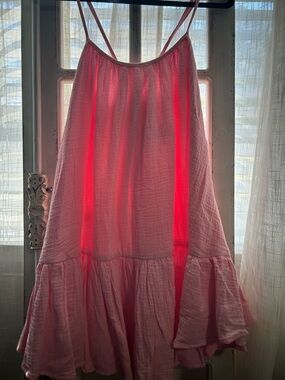 MABLE gauzy gauze Pink spaghetti strap sundress beach cover swim cover Medium